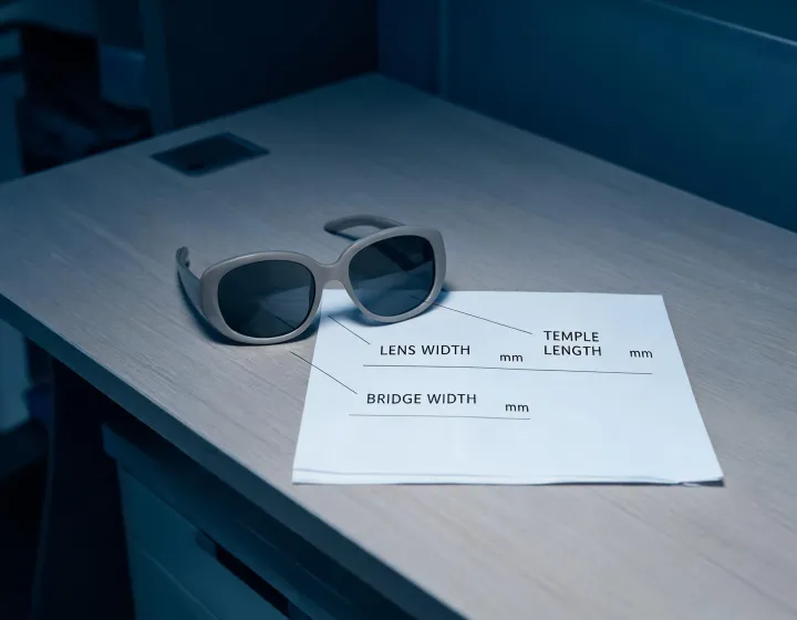 Oversized sunglasses on a buyer specification desk